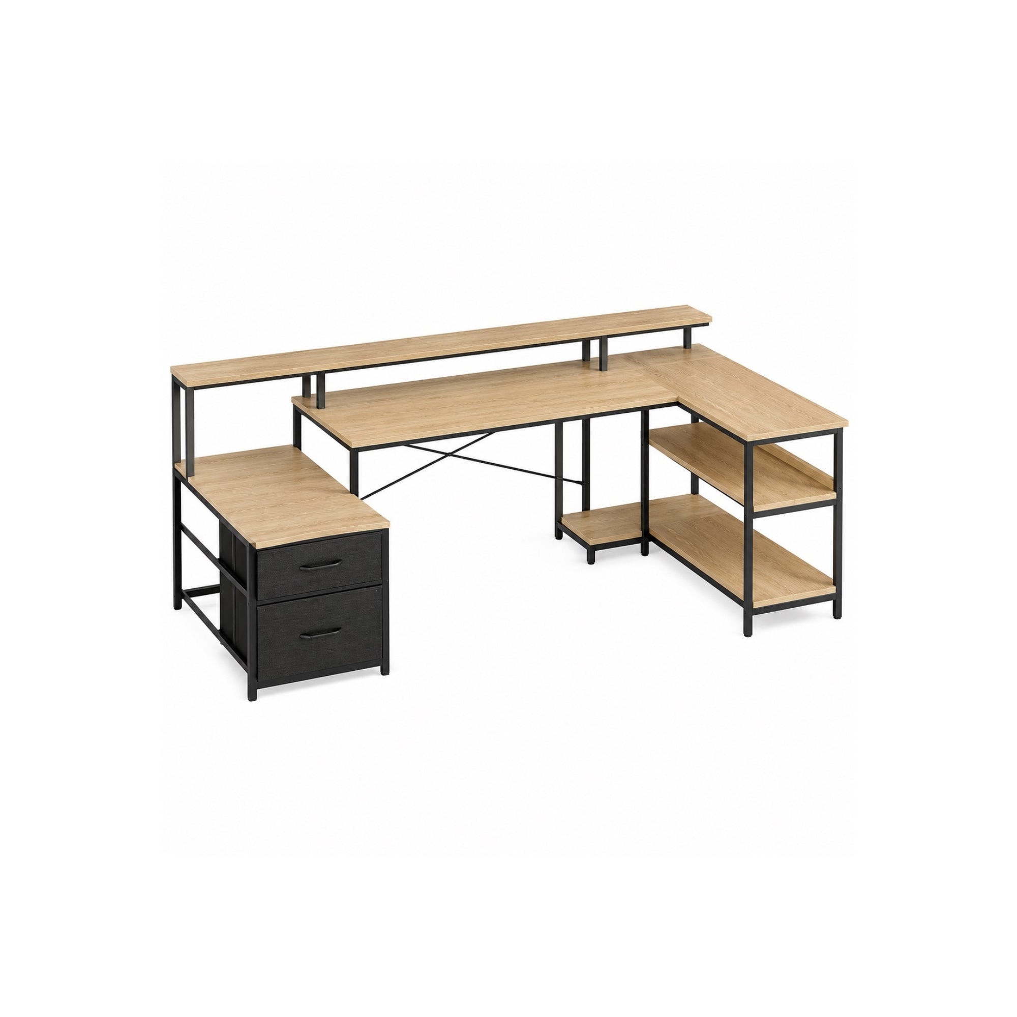 Bureau d’angle avec rangement, tiroirs et support écran | StJean-Workspace