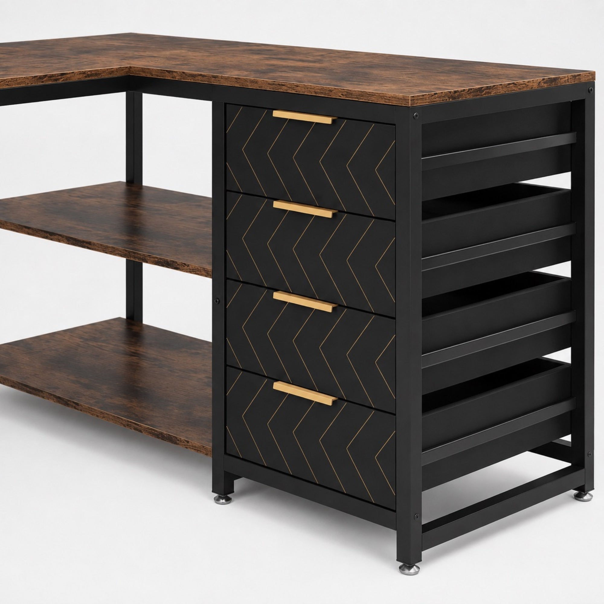 Bureau d’angle avec rangement 4 tiroirs | StJean-Workspace