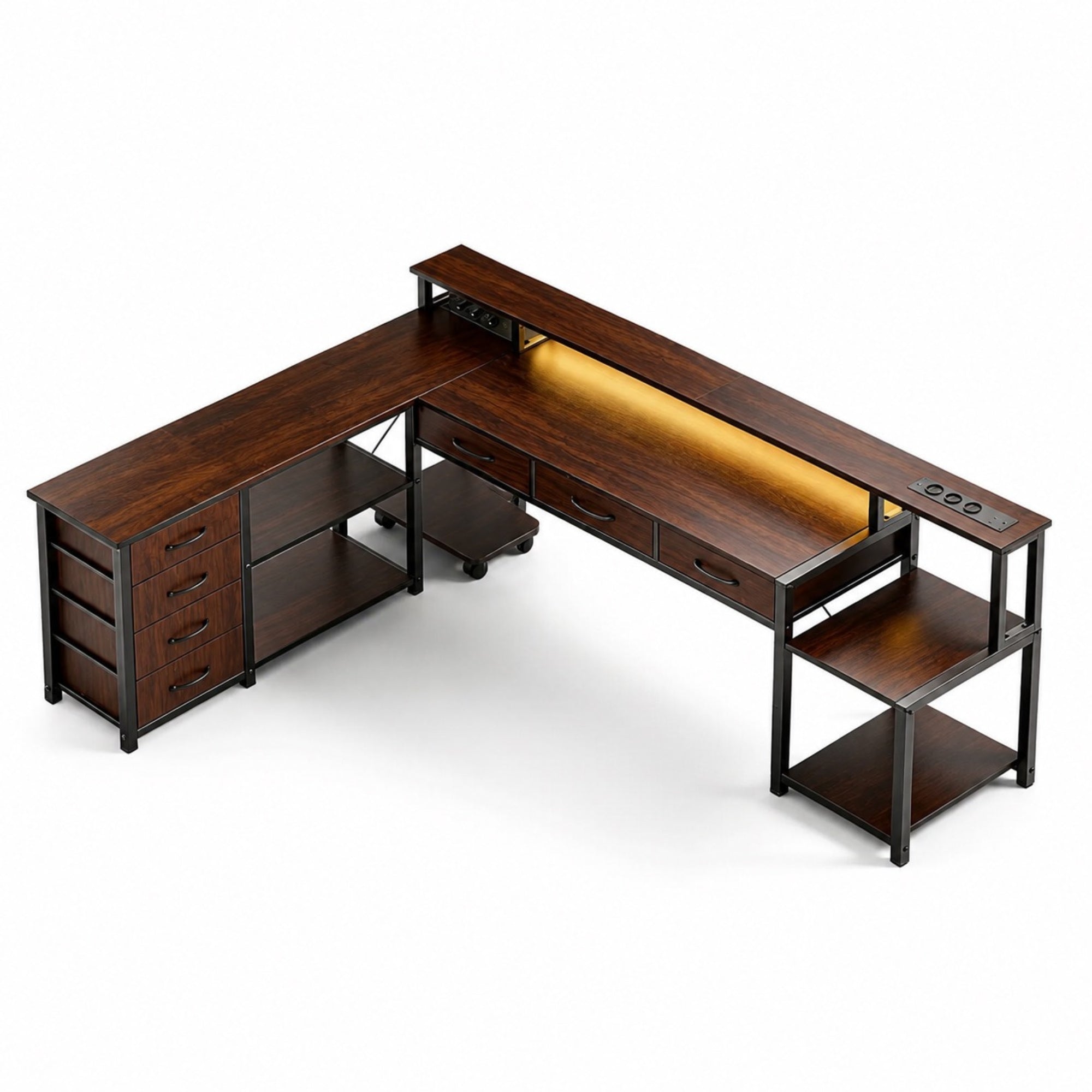 Bureau d’angle avec rangement, LED et ports USB | StJean-Workspace