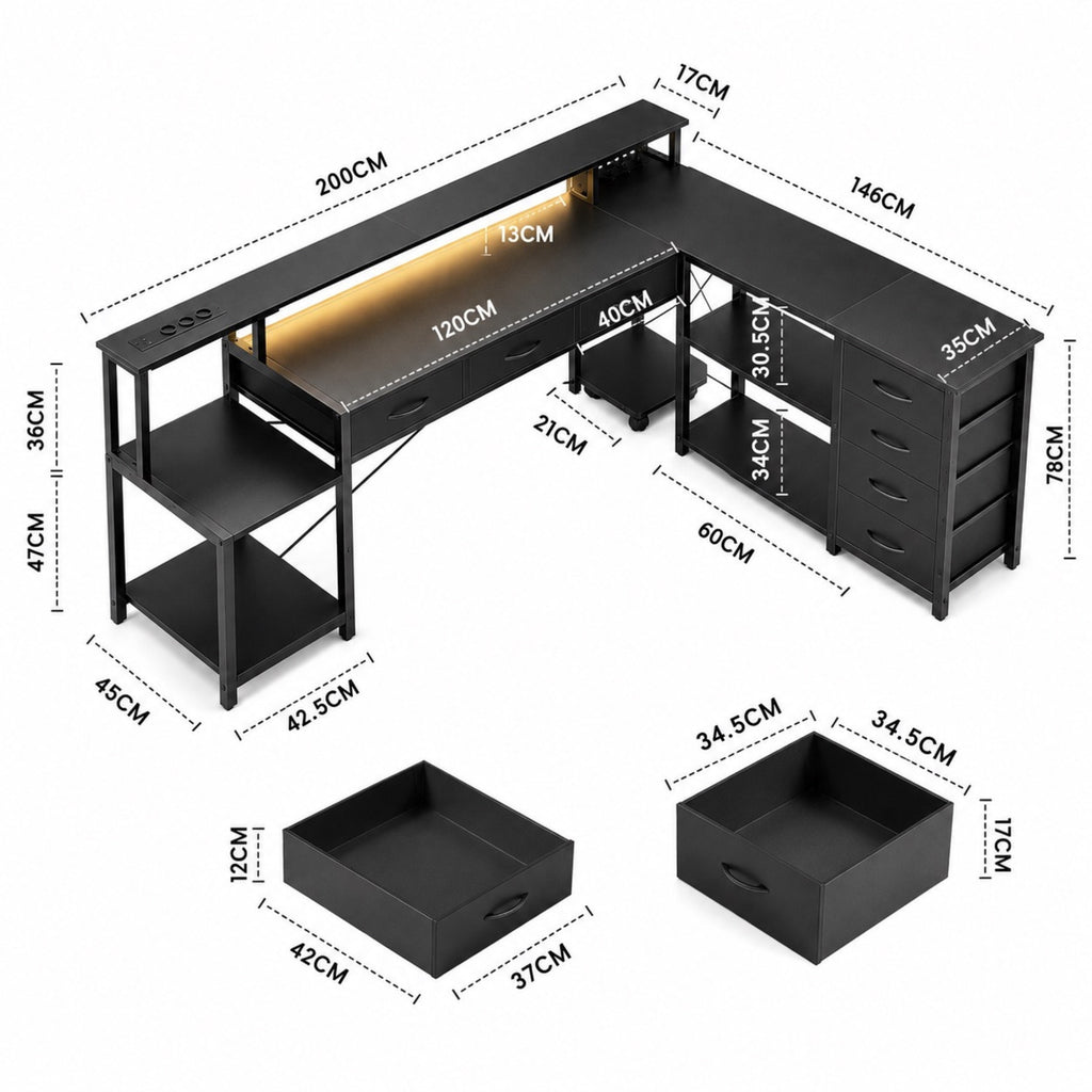 Bureau d’angle avec rangement, LED et ports USB | StJean-Workspace
