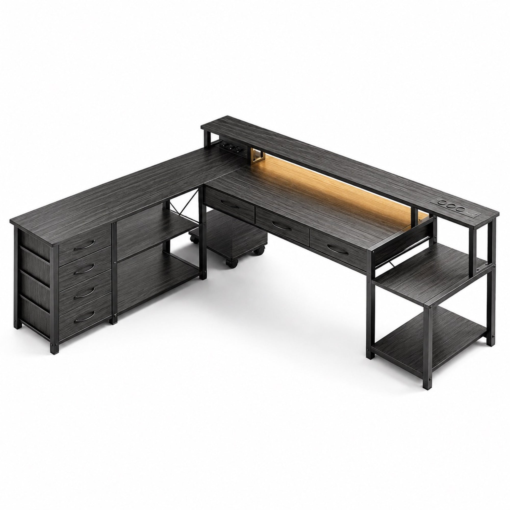 Bureau d’angle avec rangement, LED et ports USB | StJean-Workspace
