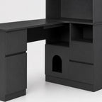 Bureau d’angle avec rangement noir et vitrine LED | StJean-Workspace