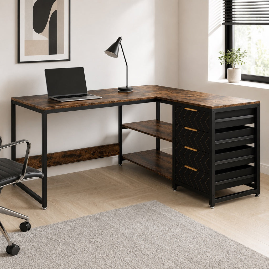 Bureau d’angle avec rangement 4 tiroirs | StJean-Workspace