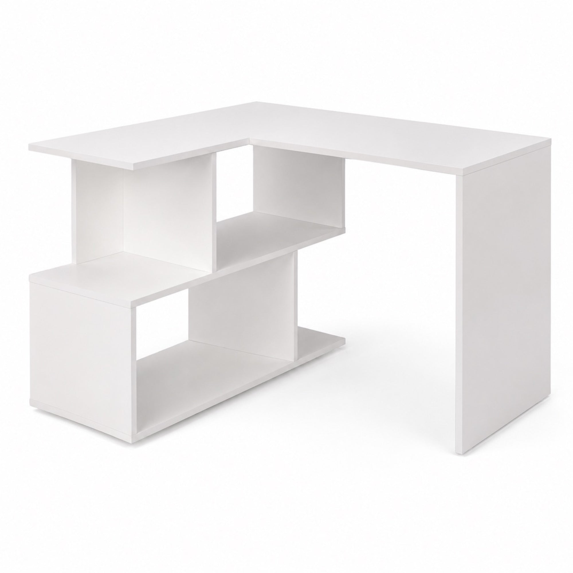 Bureau d’angle blanc avec rangement ouvert | StJean-Workspace