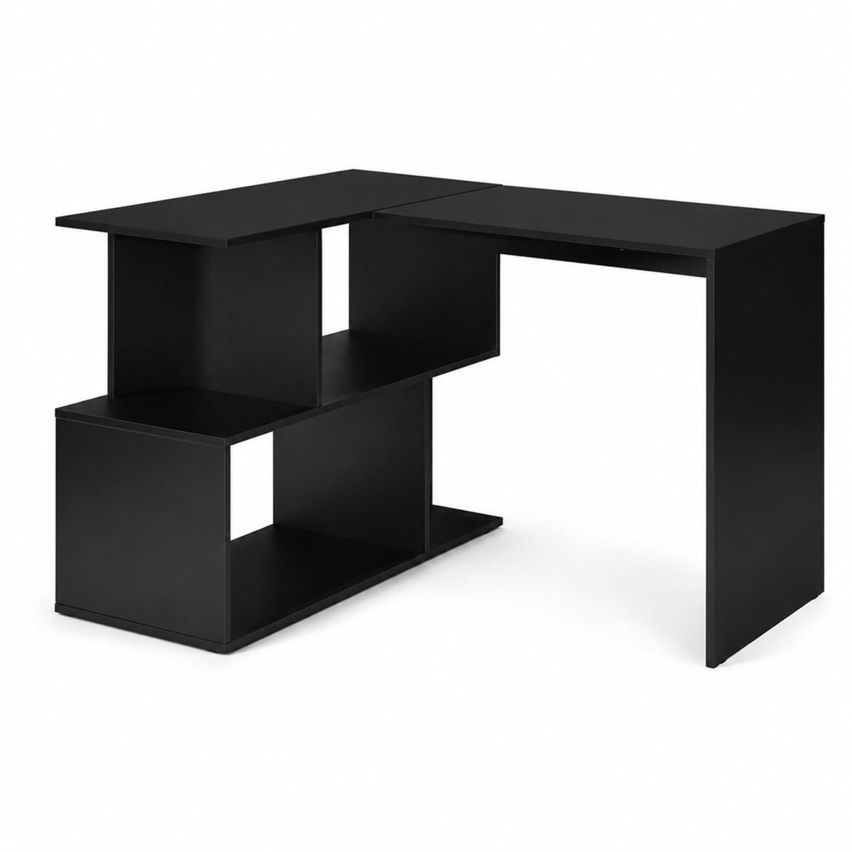Bureau d'angle blanc avec rangement ouvert