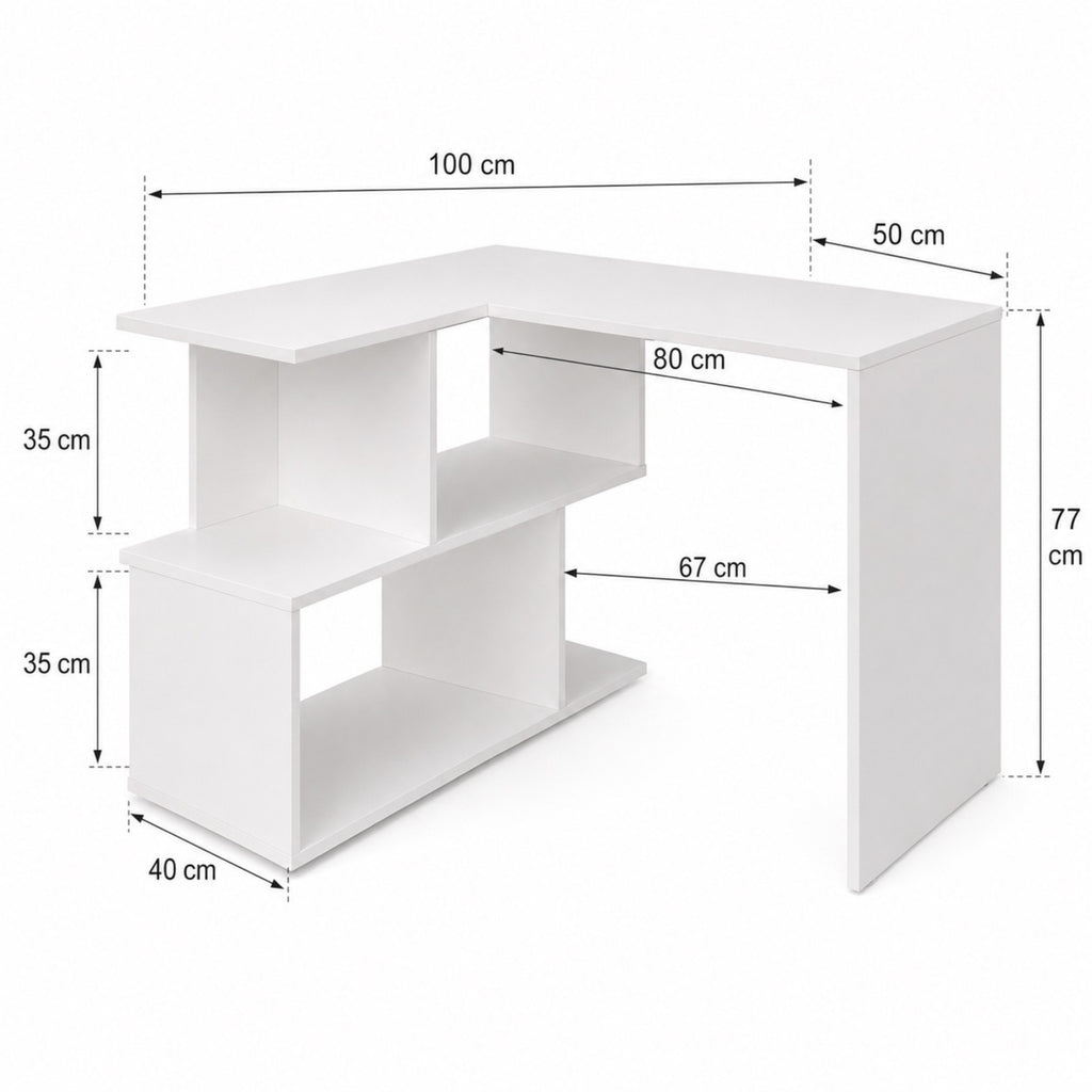 Bureau d’angle blanc avec rangement ouvert | StJean-Workspace