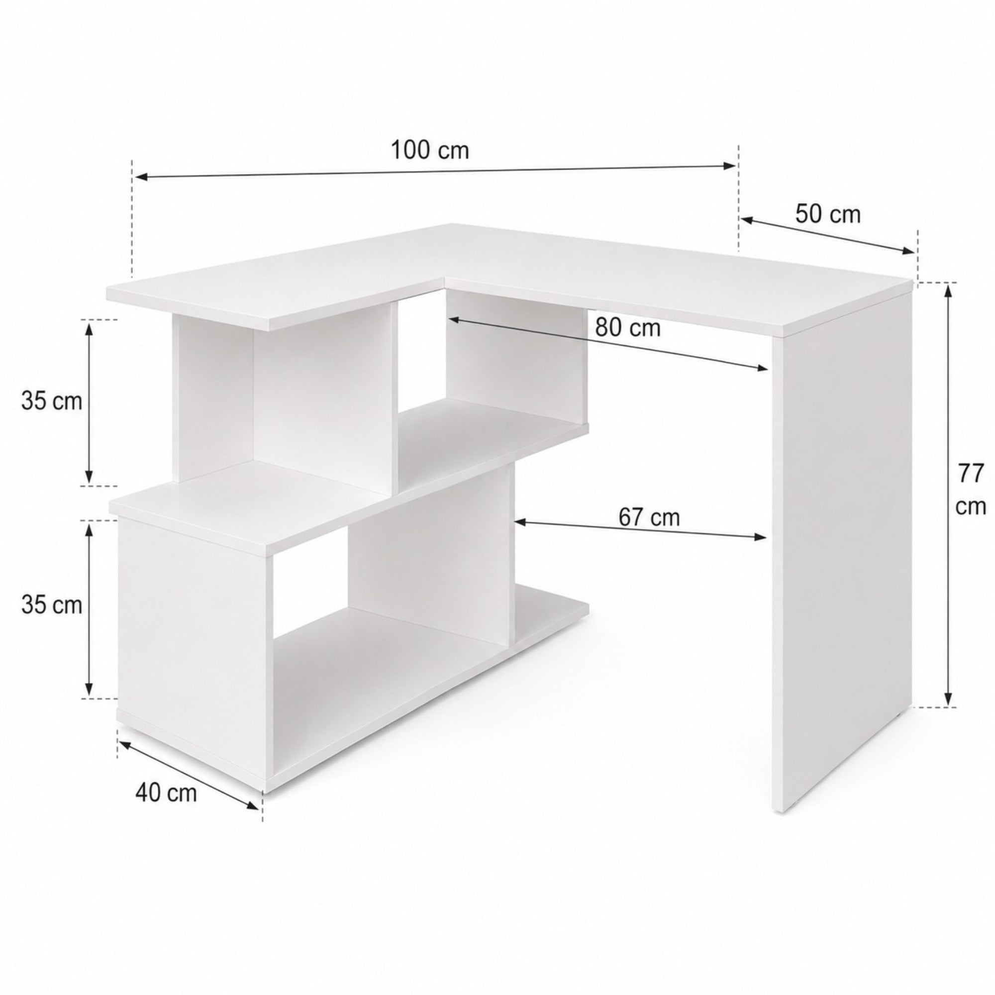 Bureau d’angle blanc avec rangement ouvert | StJean-Workspace