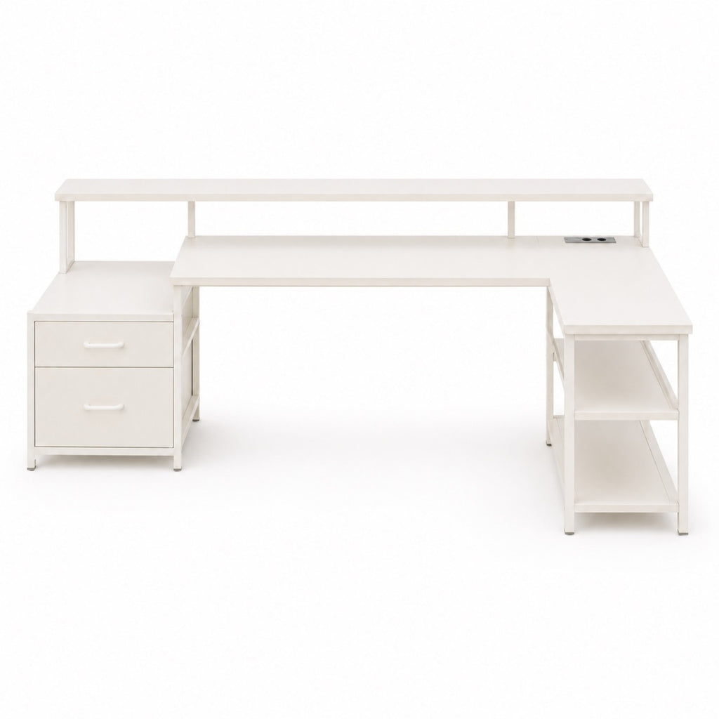Bureau d’angle avec rangement, tiroirs et support écran | StJean-Workspace