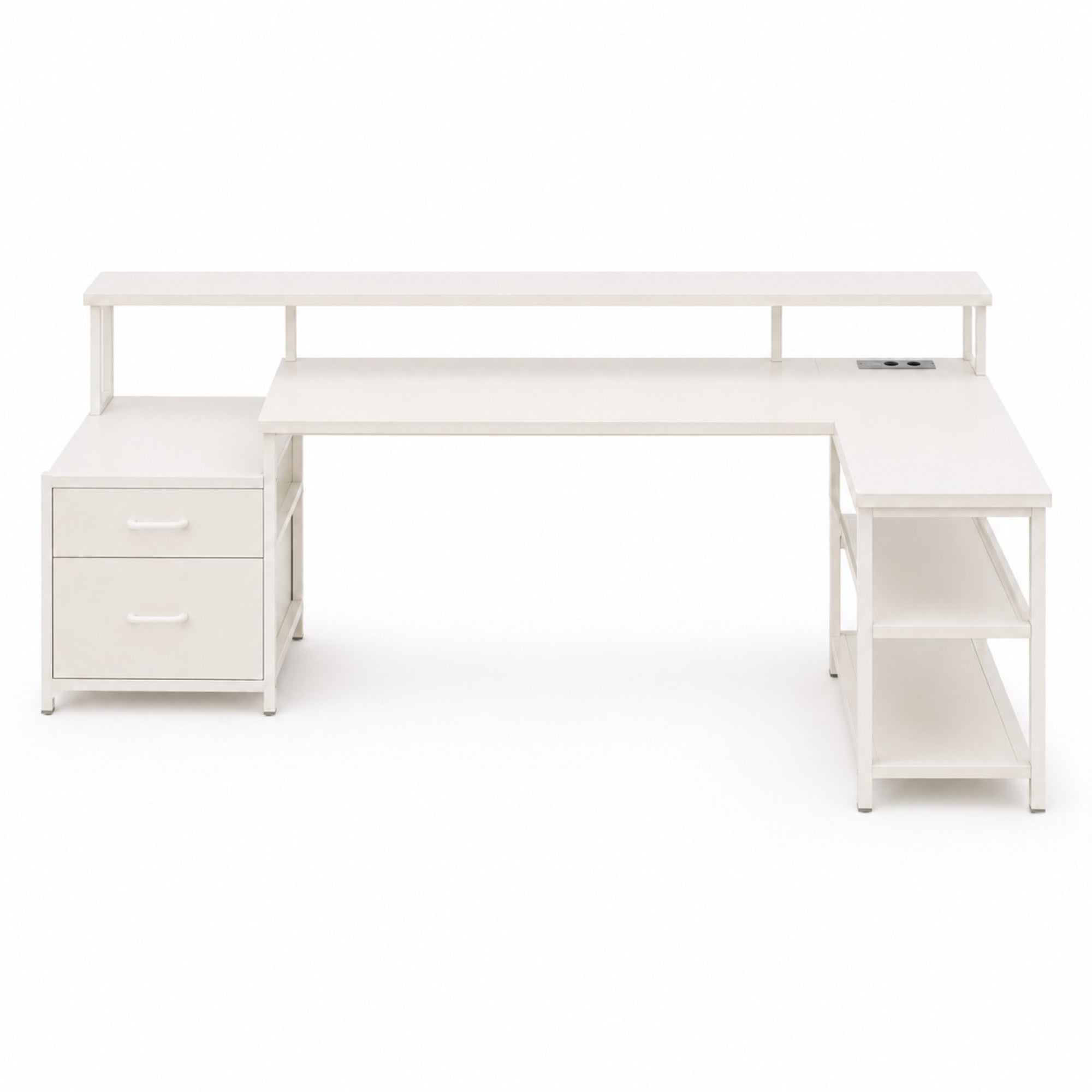 Bureau d’angle avec rangement, tiroirs et support écran | StJean-Workspace