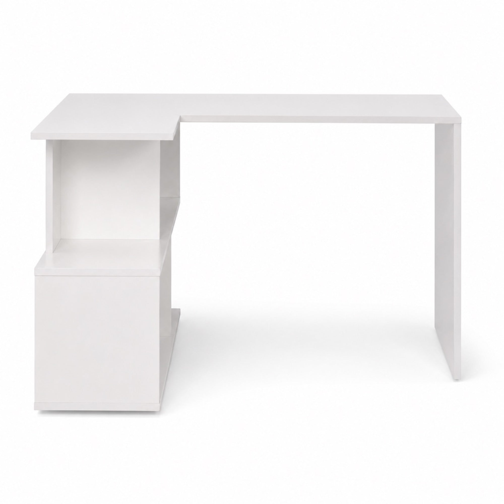 Bureau d’angle blanc avec rangement ouvert | StJean-Workspace