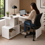 Bureau d’angle blanc avec rangement ouvert | StJean-Workspace