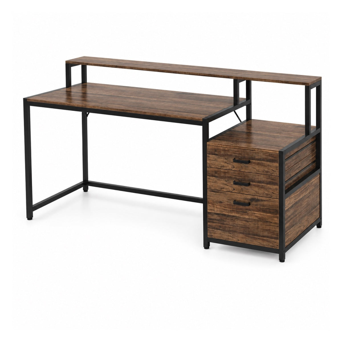 Bureau avec rangement en bois et support écran