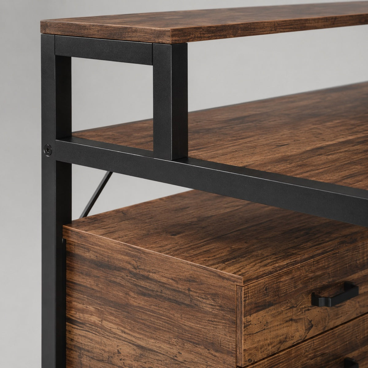 Bureau avec rangement en bois et support écran