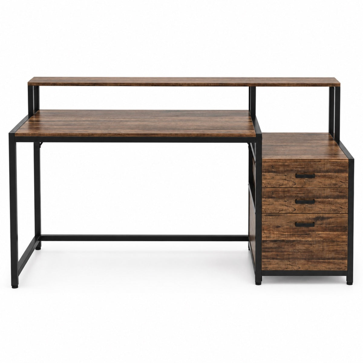 Bureau avec rangement en bois et support écran