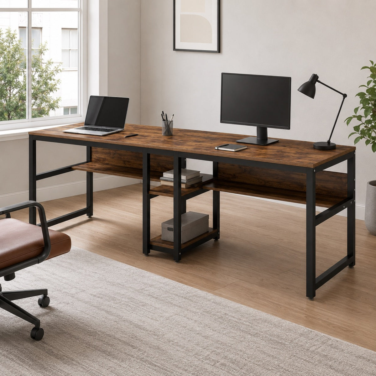 Bureau double avec rangement 200 cm