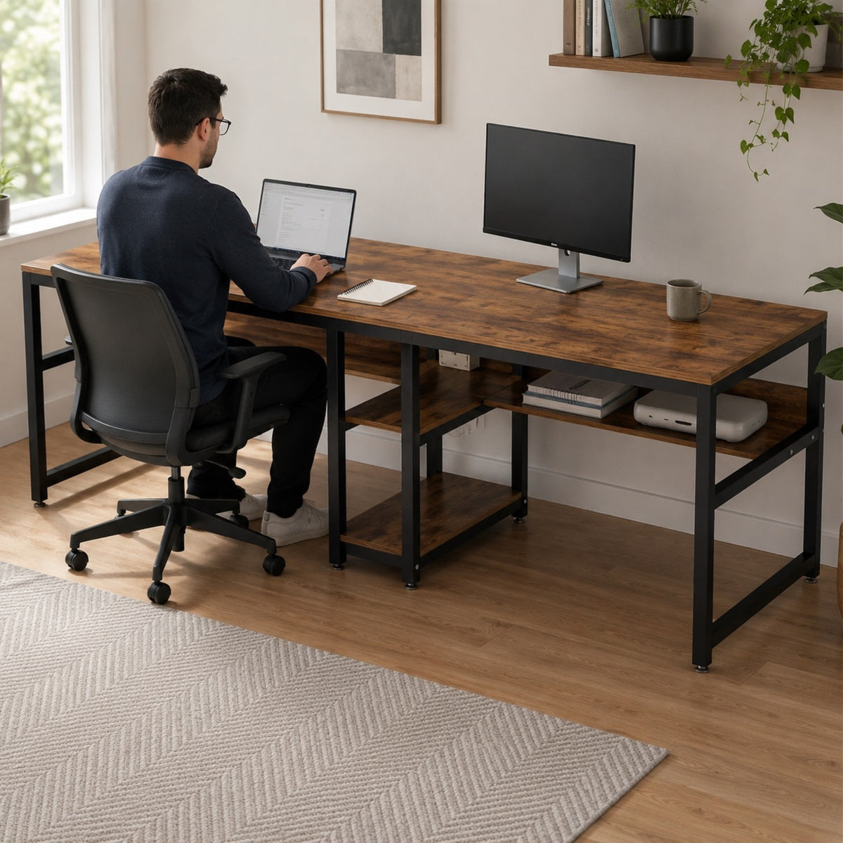 Bureau double avec rangement 200 cm