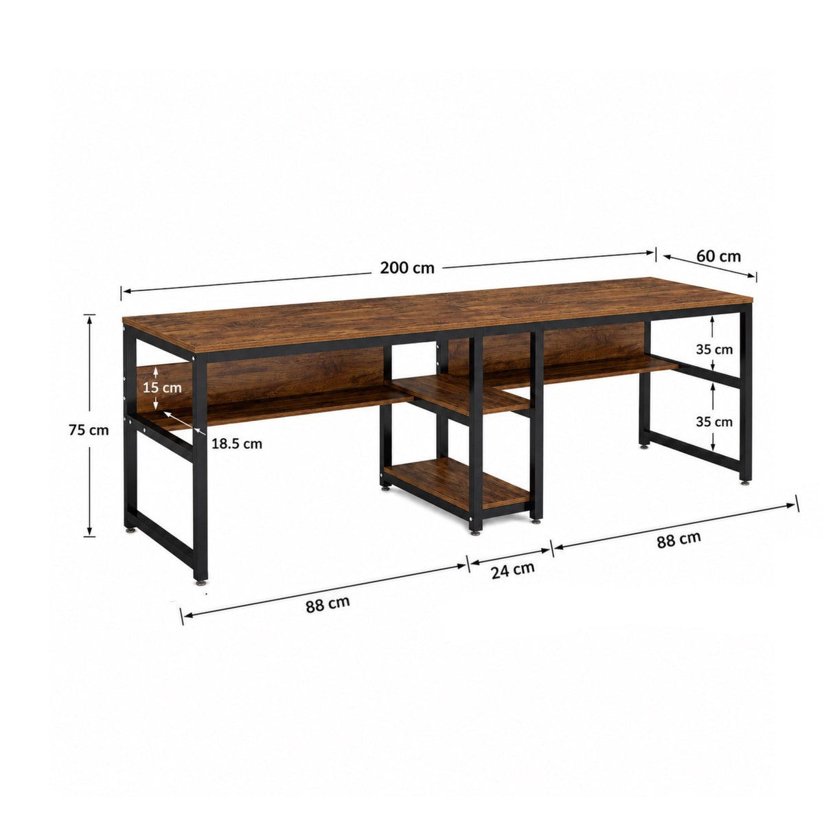 Bureau double avec rangement 200 cm