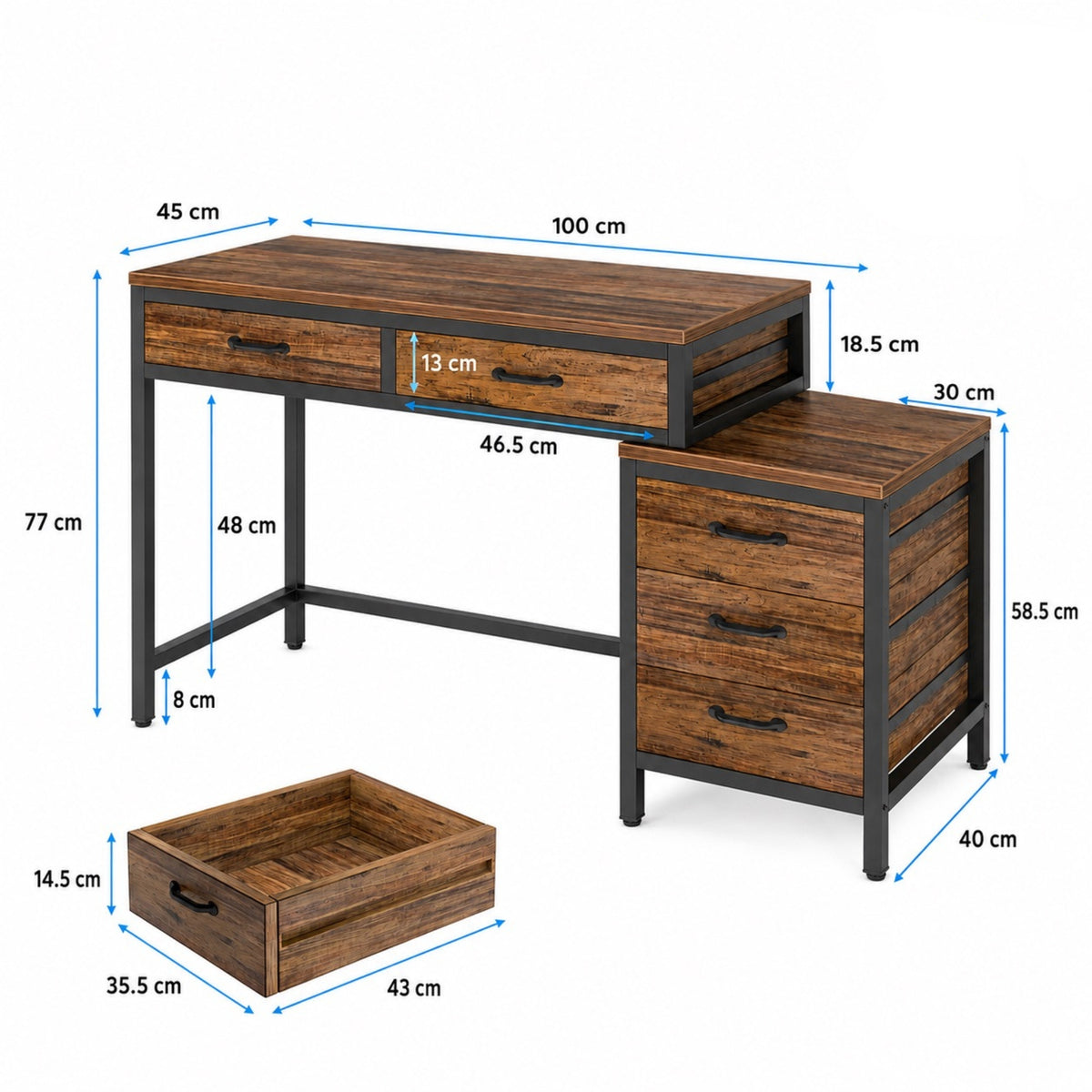 Bureau avec rangement en bois et tiroirs