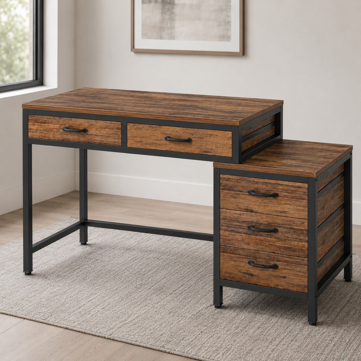 Bureau avec rangement en bois et tiroirs