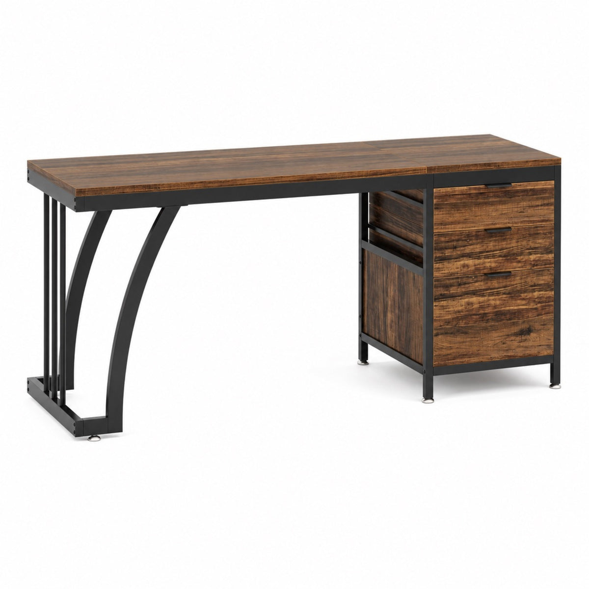 Bureau avec rangement en bois et caisson