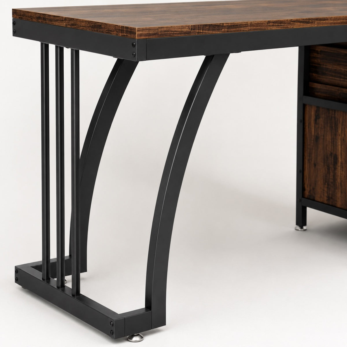 Bureau avec rangement en bois et caisson