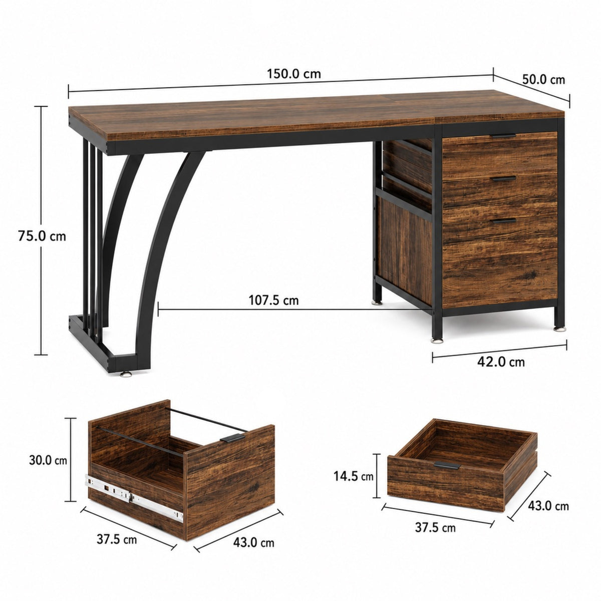 Bureau avec rangement en bois et caisson