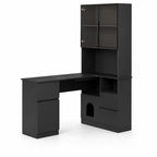 Bureau d’angle avec rangement noir et vitrine LED | StJean-Workspace