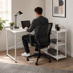 Bureau d’angle avec rangement blanc | StJean-Workspace