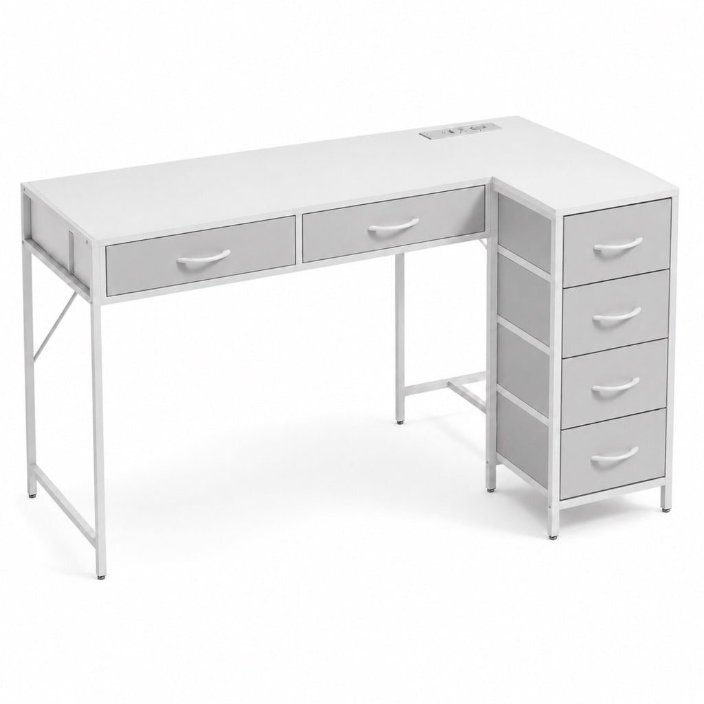 Bureau d’angle avec rangement réversible blanc | StJean-Workspace