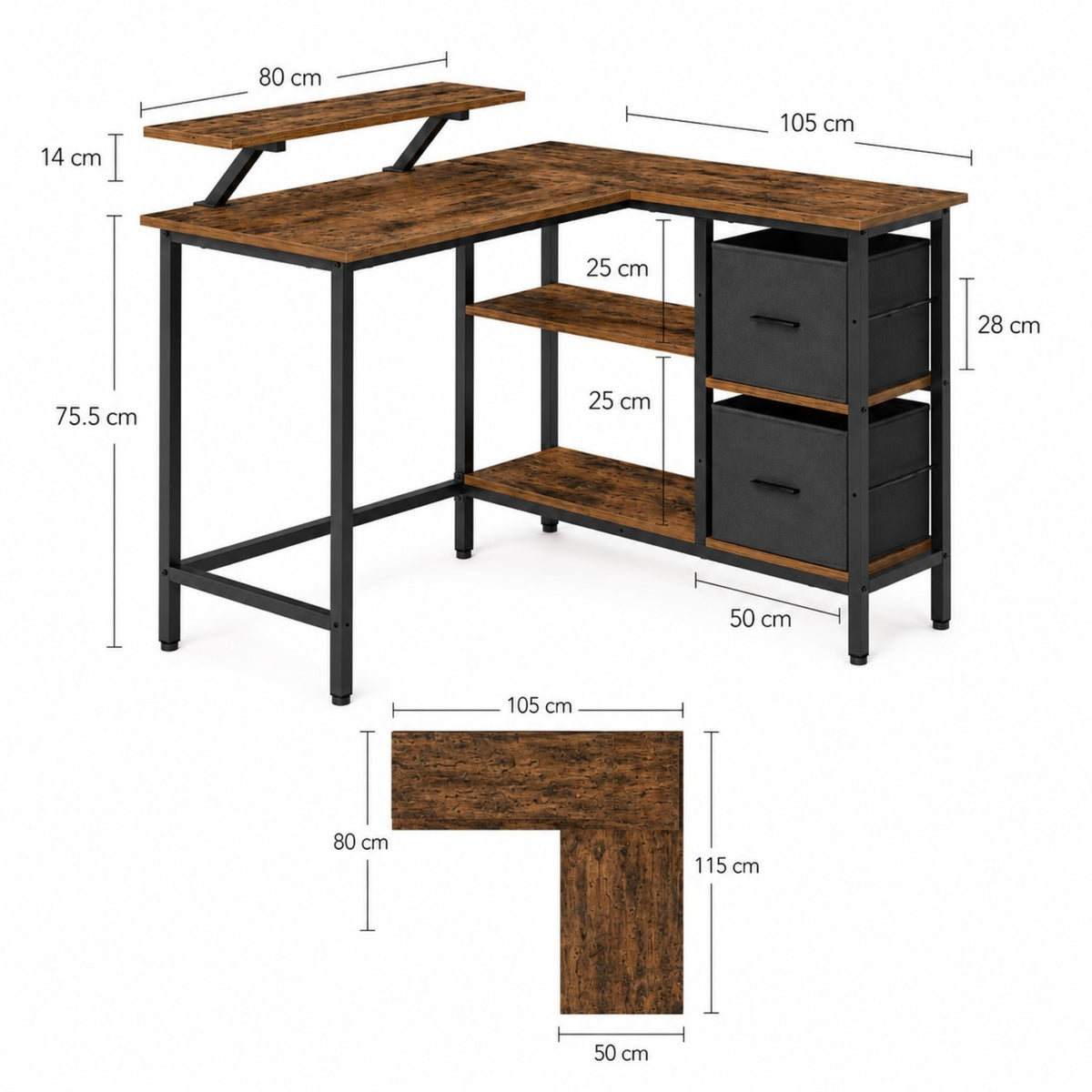 Bureau d'angle avec rangement, support pour écran