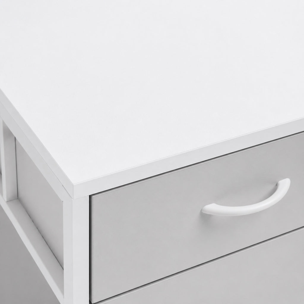 Bureau d’angle avec rangement réversible blanc | StJean-Workspace