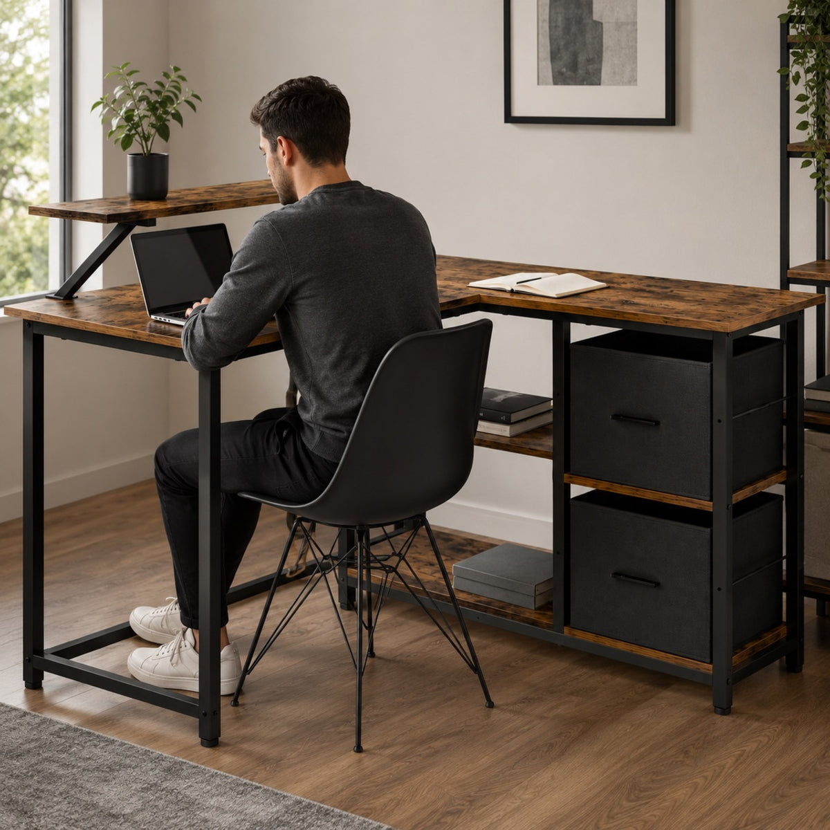 Bureau d'angle avec rangement, support pour écran
