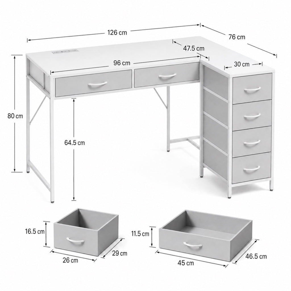 Bureau d’angle avec rangement réversible blanc | StJean-Workspace