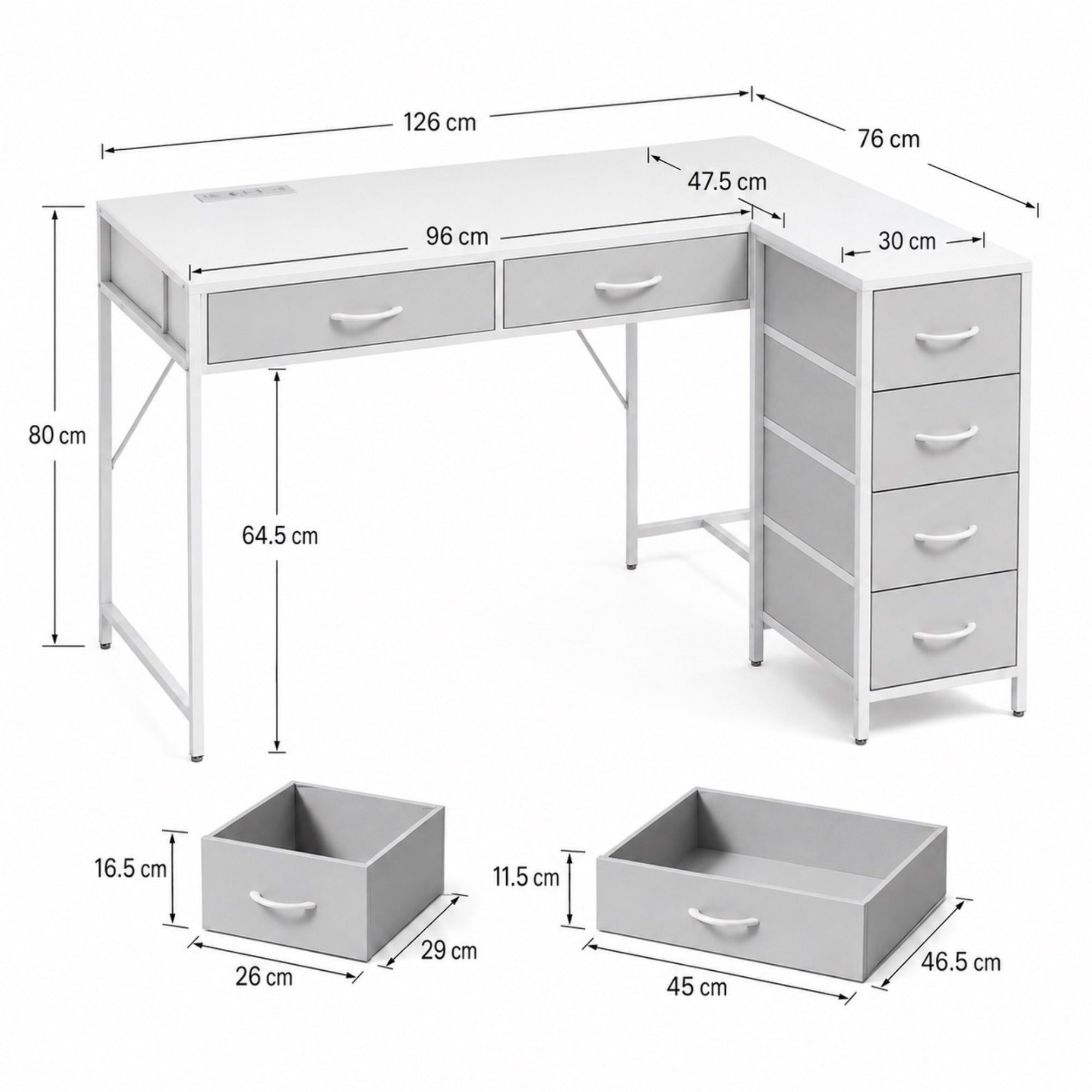 Bureau d’angle avec rangement réversible blanc | StJean-Workspace