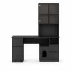 Bureau d’angle avec rangement noir et vitrine LED | StJean-Workspace