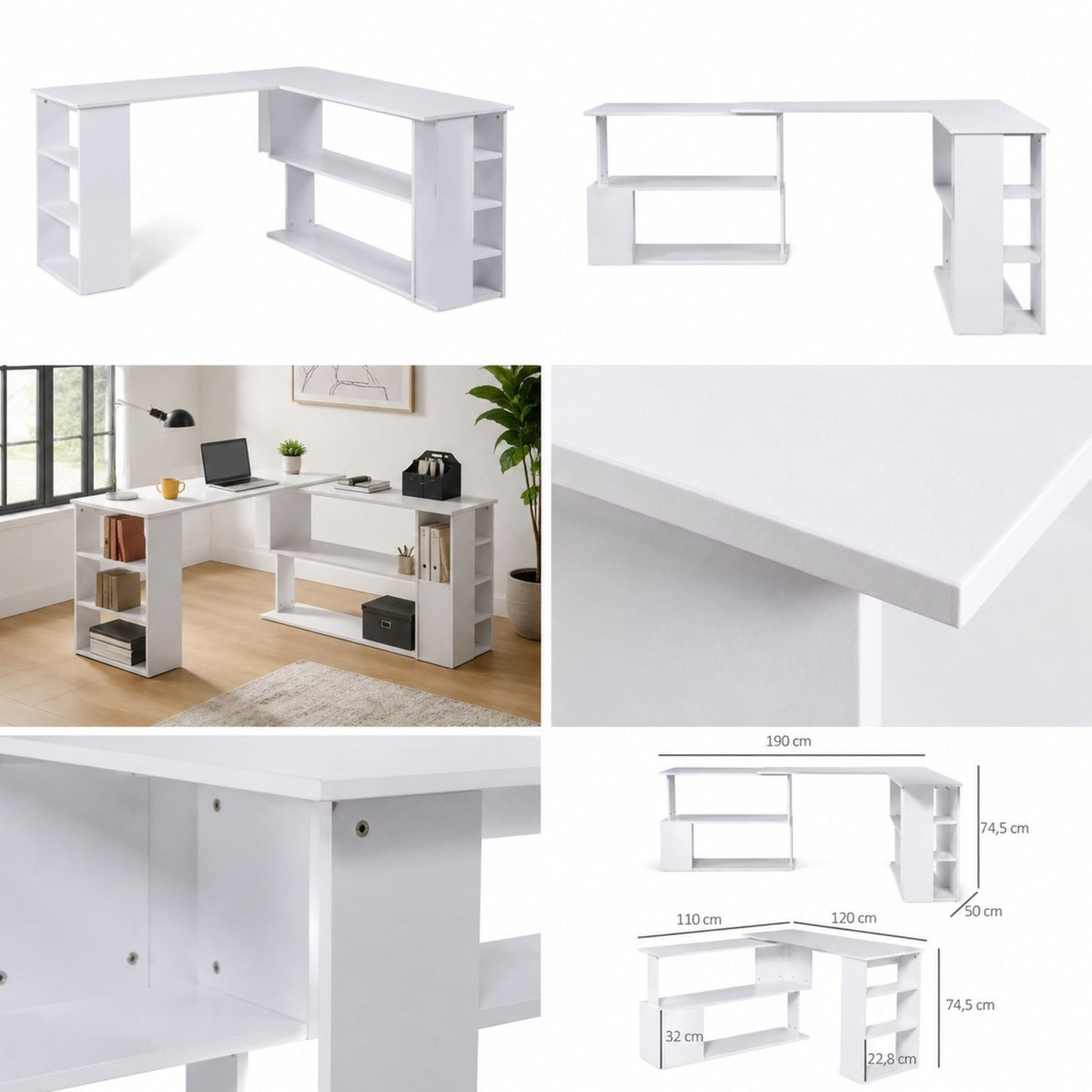 Bureau multifonctions blanc modulable avec rangement