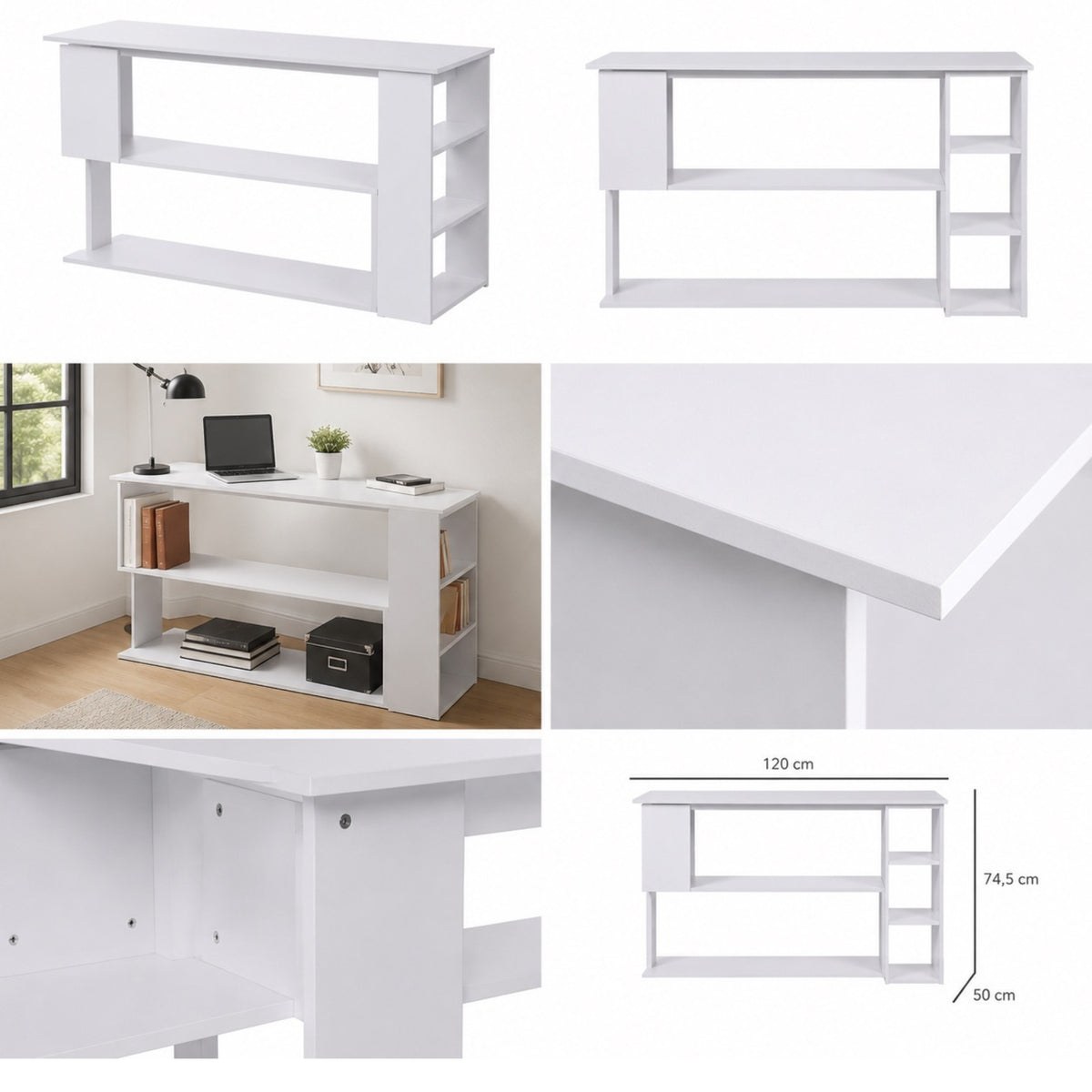 Bureau multifonctions blanc modulable avec rangement