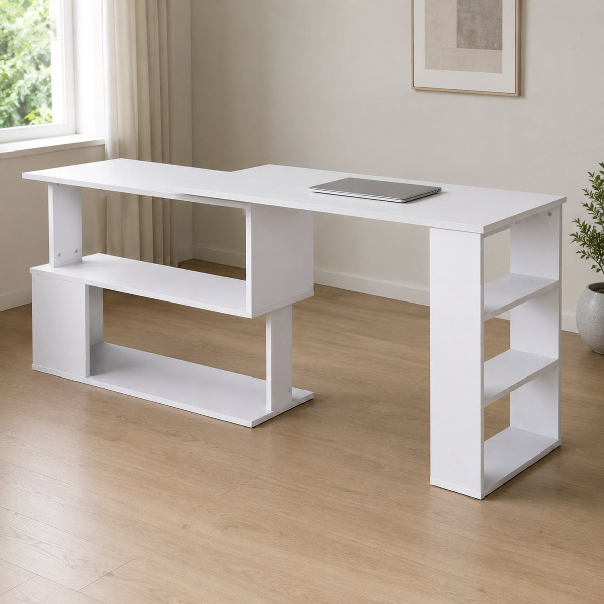 Bureau multifonctions blanc modulable avec rangement