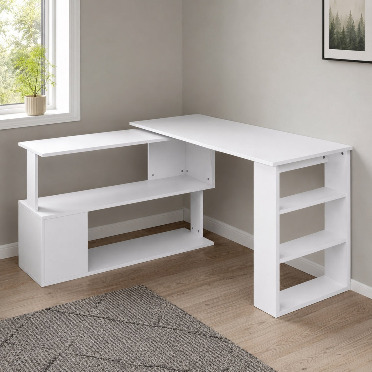 Bureau multifonctions blanc modulable avec rangement