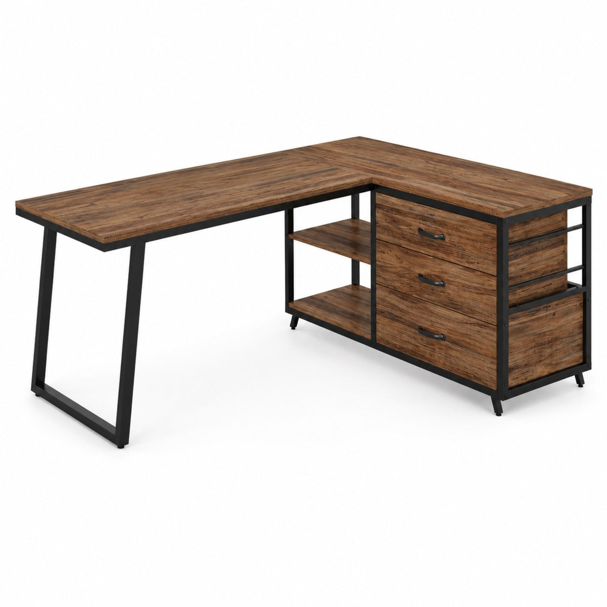 Bureau d'angle avec rangement en bois