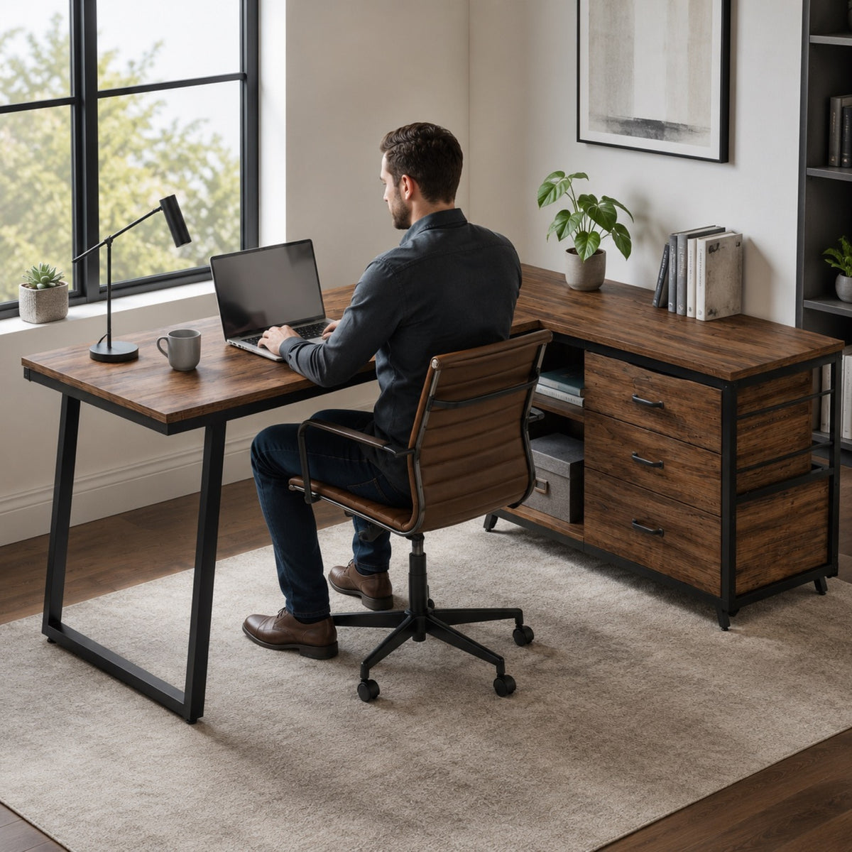 Bureau d'angle avec rangement en bois