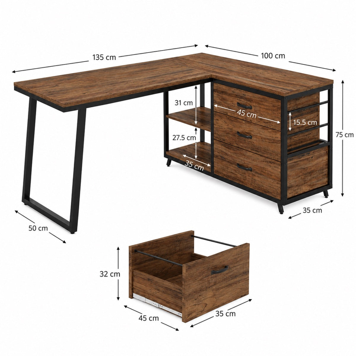 Bureau d'angle avec rangement en bois