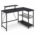 Bureau d’angle noir avec rangement et support écran | StJean-Workspace