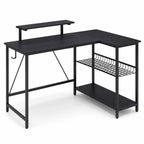 Bureau d’angle noir avec rangement et support écran | StJean-Workspace