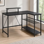 Bureau d’angle noir avec rangement et support écran | StJean-Workspace