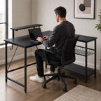 Bureau d’angle noir avec rangement et support écran | StJean-Workspace