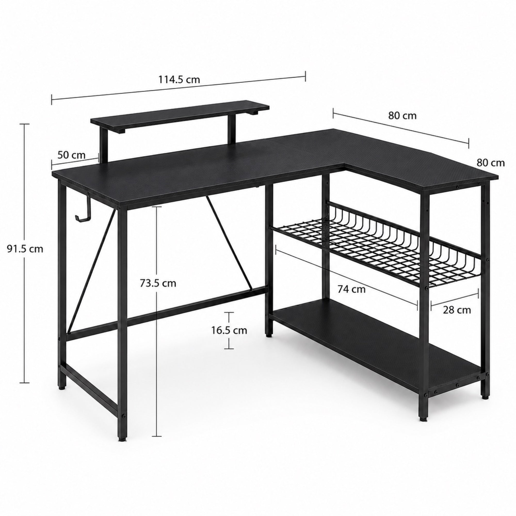 Bureau d’angle noir avec rangement et support écran | StJean-Workspace