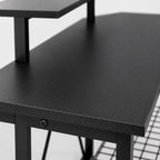 Bureau d’angle noir avec rangement et support écran | StJean-Workspace