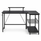 Bureau d’angle noir avec rangement et support écran | StJean-Workspace