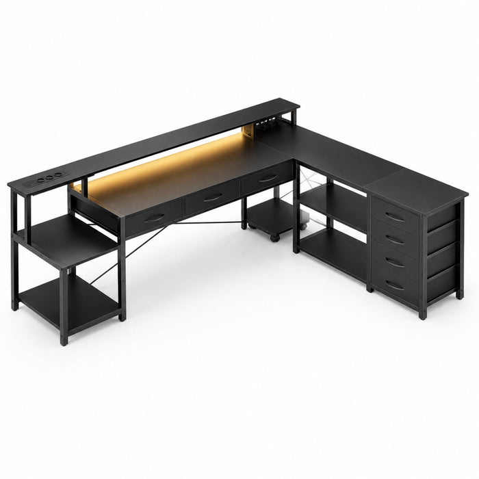 Bureau d’angle avec rangement, LED et ports USB | StJean-Workspace